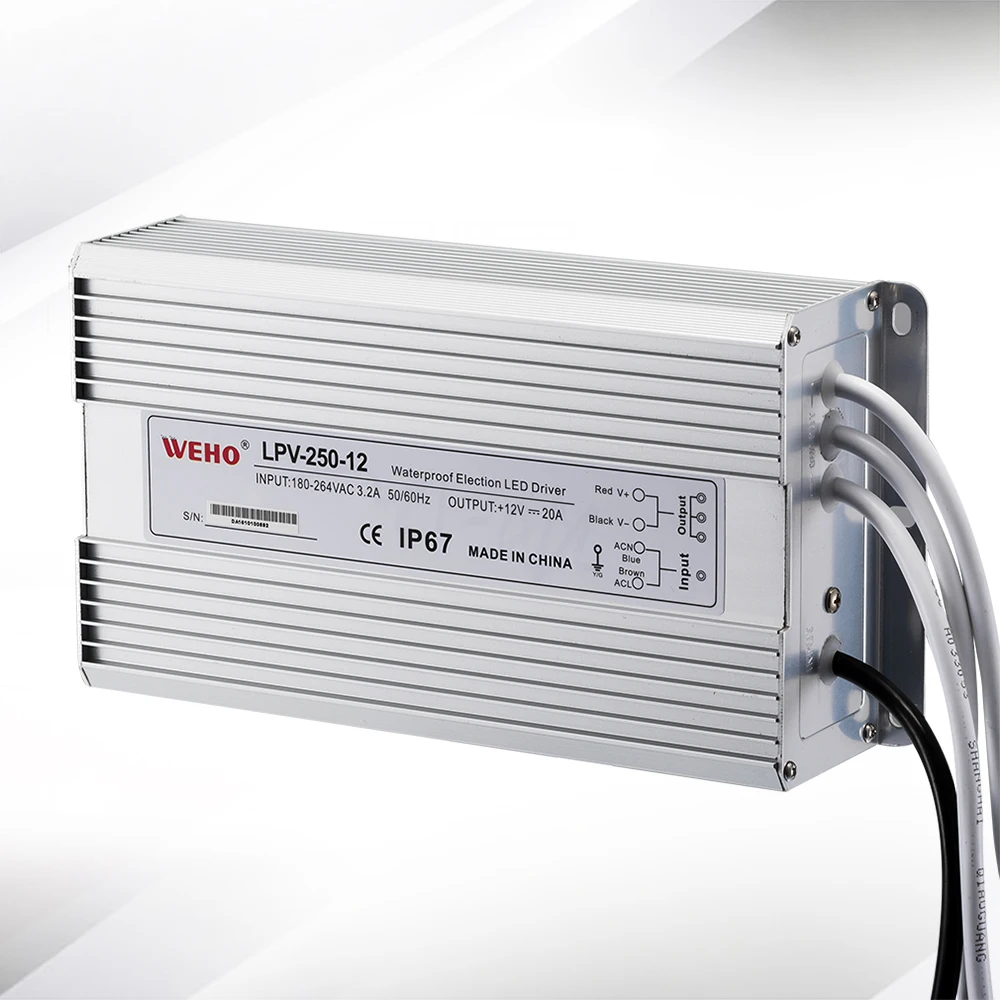 (LPV 250 24) 110VAC(220VAC) 24vDC Мощность Трансформатор водонепроницаемый IP67 dc 250w 24v