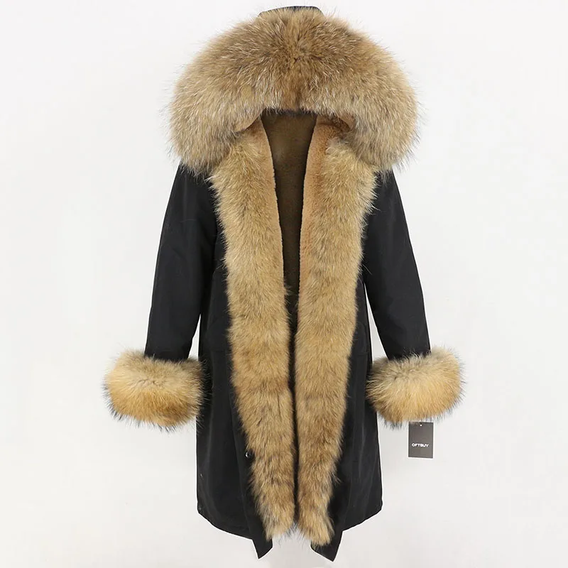 black natural Зимняя куртка женская X-long Parka непромокаемая Верхняя одежда натуральный мех пальто натуральный Лисий Мех капюшон Роскошная Верхняя одежда Съемная бренд - Цвет: black natural