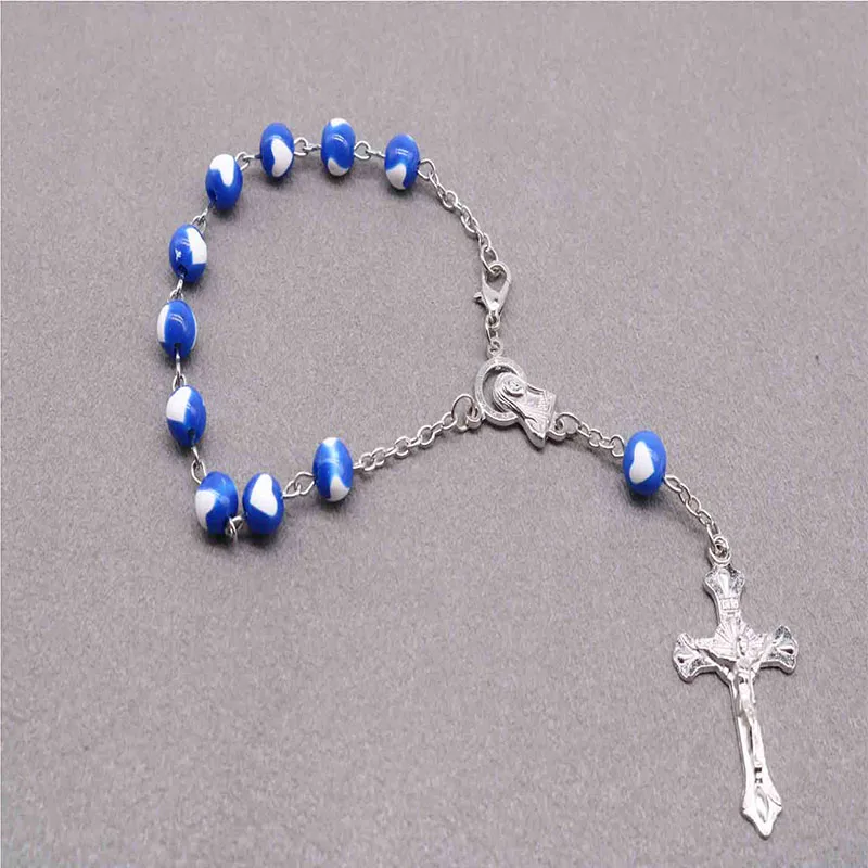 Браслет из 8 мм Love Beads Cross Rosary браслет Christ Jesus Подвеска Центр Марии и перекрестный