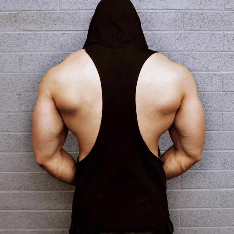 Майка мужская хлопковая с капюшоном модная рубашка без рукавов жилет для фитнеса