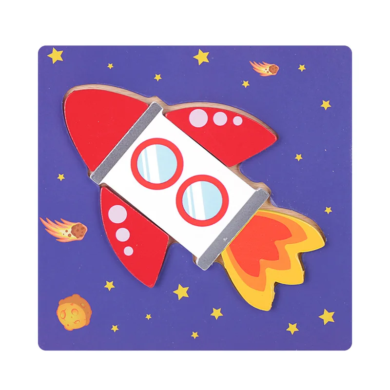 Rocket 12 видов стилей детские игрушки Монтессори Деревянные головоломки ручной захват доска Tangram головоломки обучающая игрушка мультфильм автомобиль поезд детский подарок - Цвет: Rocket