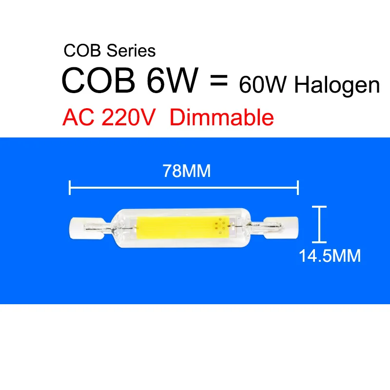 COB 78mm 220V Dim R7S Светодиодная лампа с регулируемой яркостью Светодиодная лампа 15 Вт 12 Вт 9 Вт 78 мм 118 мм 189 мм заменить галогенные J78 J118 100W прожектор светильник Точечный светильник AC 110V 220V - Emitting Color: COB 78mm 220V Dim