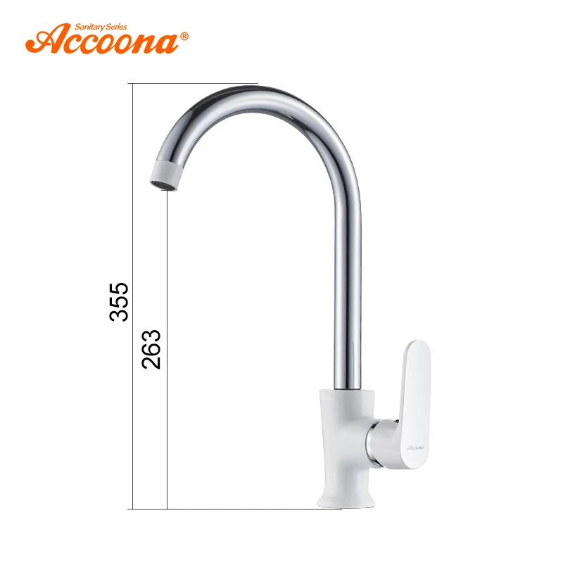 Смеситель для кухни Accoona A4566 изогнутый с поворотом на 360 градусов из латуни одним