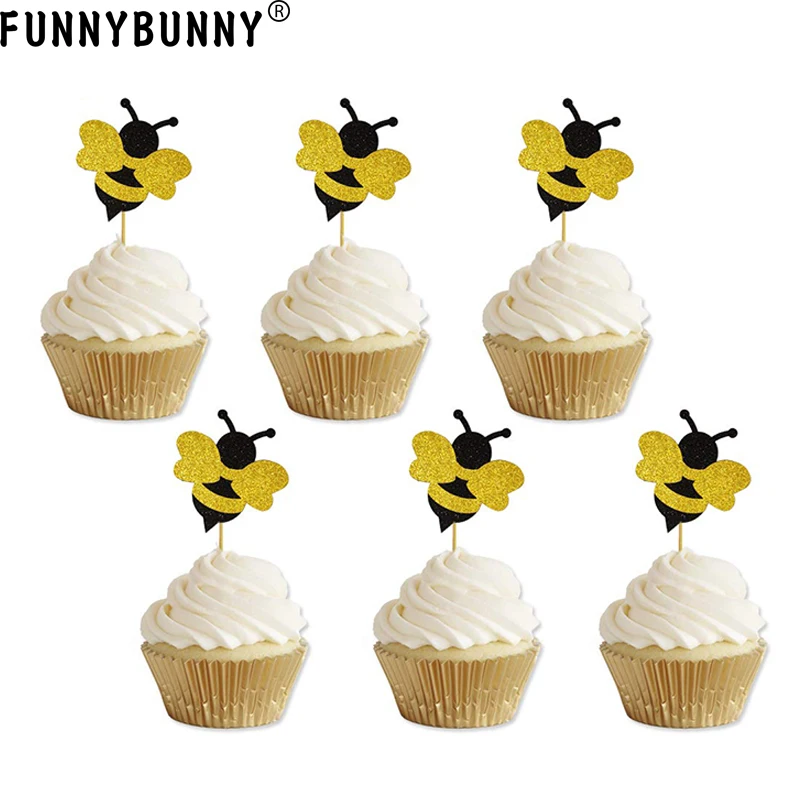 FUNNYBUNNY блестящие Шмель пчела кекс топперы для пол раскрывает детский душ День