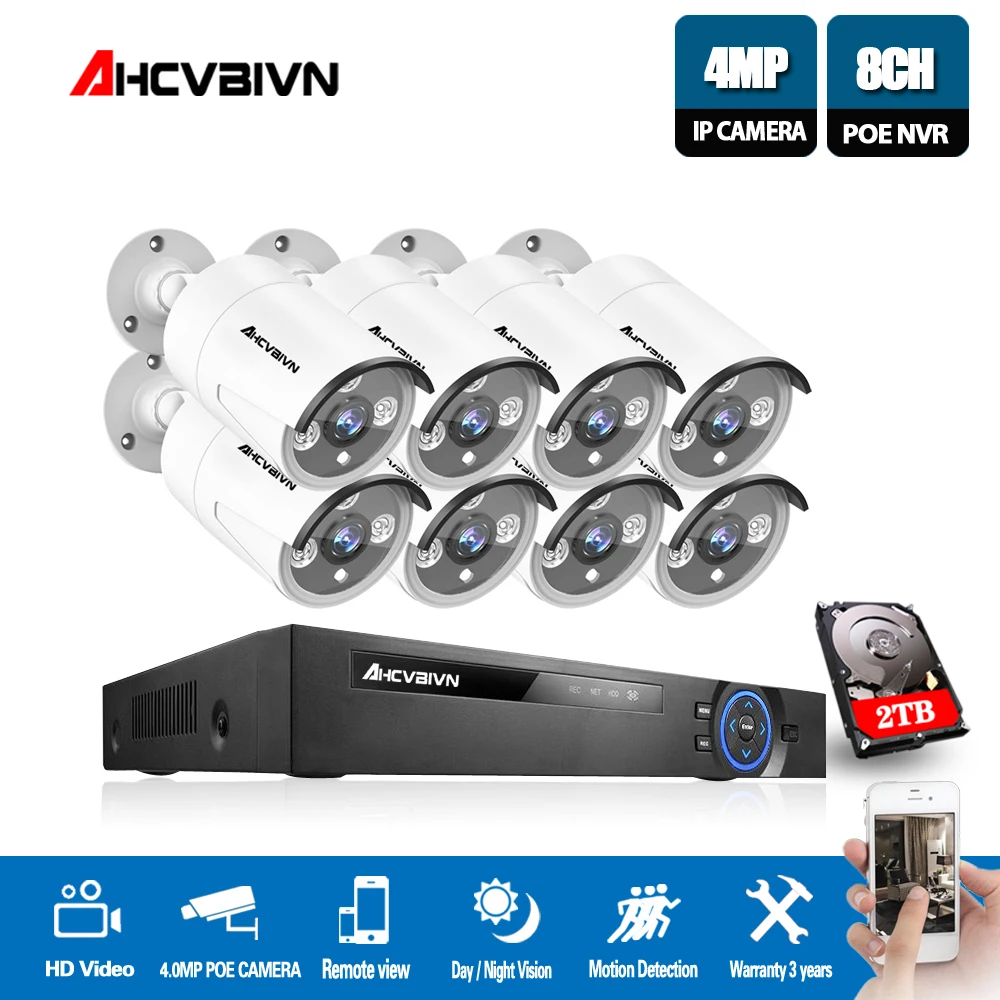 AHCVBIVN H.265 8CH 5MP CCTV система камер домашней безопасности с 8*4 МП POE IP камера набор Support16