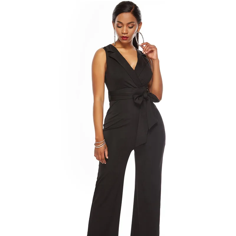 

Summer new V-neck loose women's jumpsuit wide leg casual women's trousers high waist women's pants Slim female jumpsuit