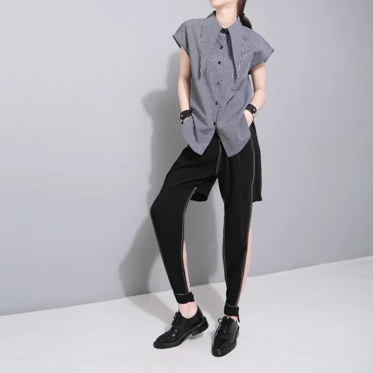 Ifq Лето 2017 г. большой воротник плед рубашка без рукавов Повседневное отложным