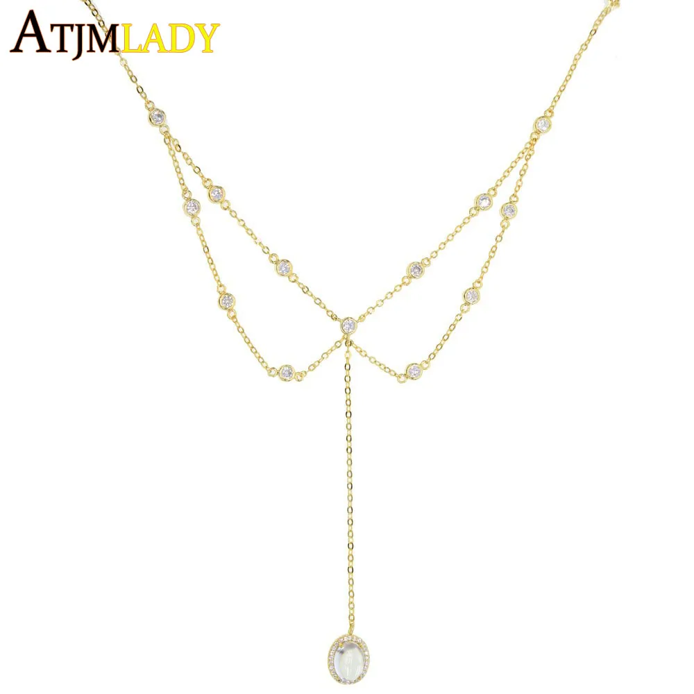 New choker necklace dainty chain gold color tear drop charm pendant W Long sexy for women jewelry | Украшения и аксессуары