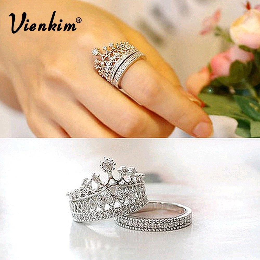 

Vienkim 2018 New fashion accessories jewelry Top quality crystal Imperial crown finger ring set for women girl nice gift