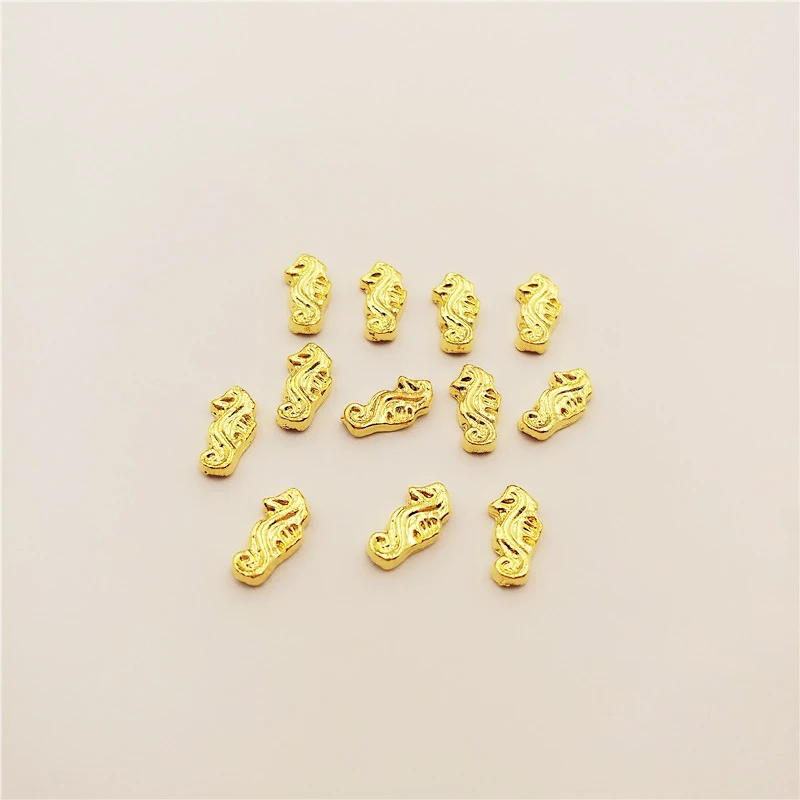 

50 PCS 3D Nail Art Decoration Metall Golden Seahorse Shiny Nails Manicure Decorative Charm Alloy Nail Stickers