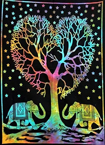 Индийский гобелен-Мандала с изображением слона хиппи Настенное подвесное Дерево