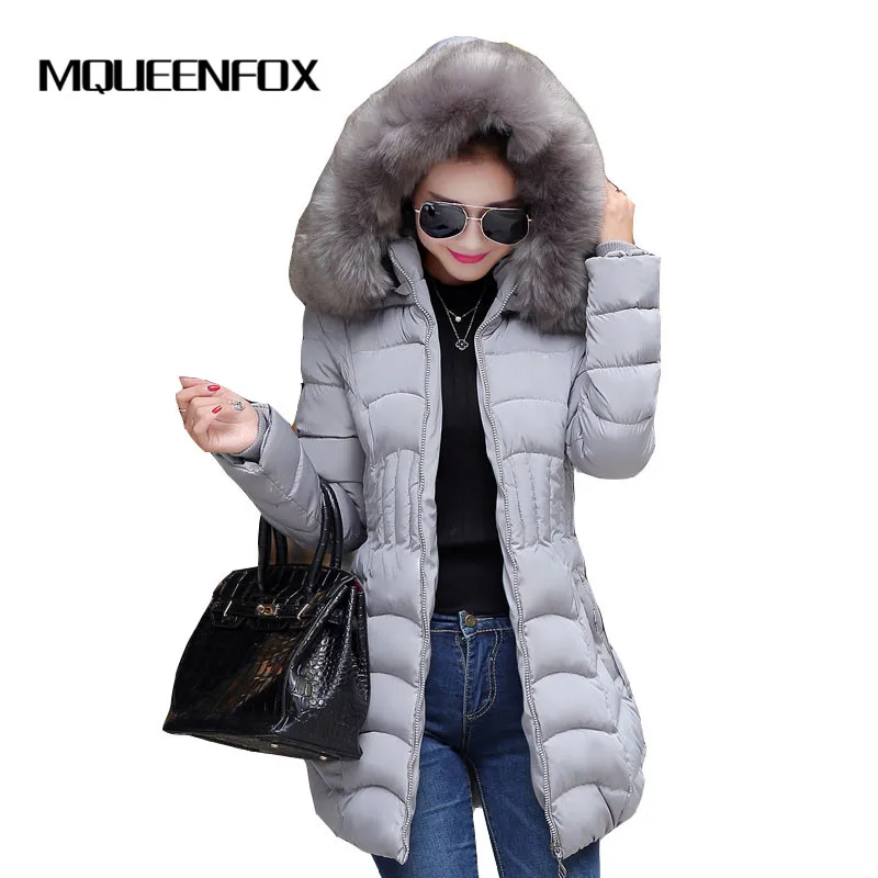 Женская парка с меховым воротником Повседневная теплая из хлопка большого