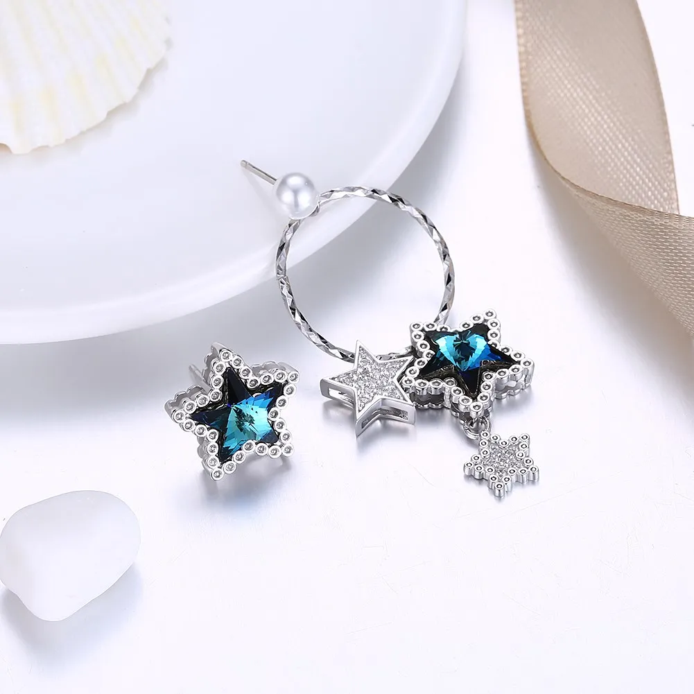 LEKANI кристаллами от Swarovski 100% серебро серьги асимметричные синий кристалл в форме