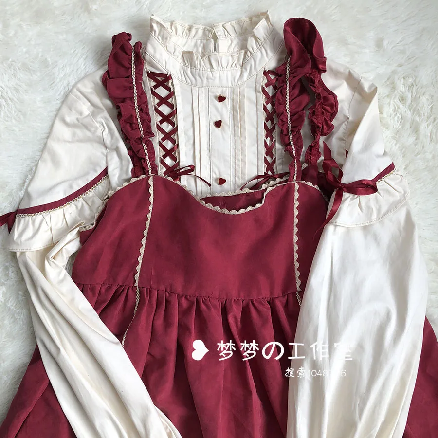 

2019 new fashion soft sister lolita dress female high waist fake two pieces long sleeve ruffles retro dress wj1965 with bow
