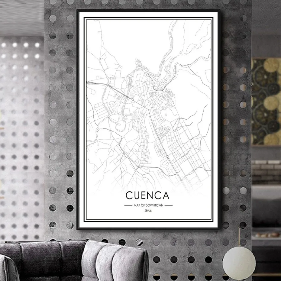 Черно-белый Утрехт CUENCA copenheng Карта города черно-белые плакаты холст живопись принты стены искусства картины в стиле поп домашний декор