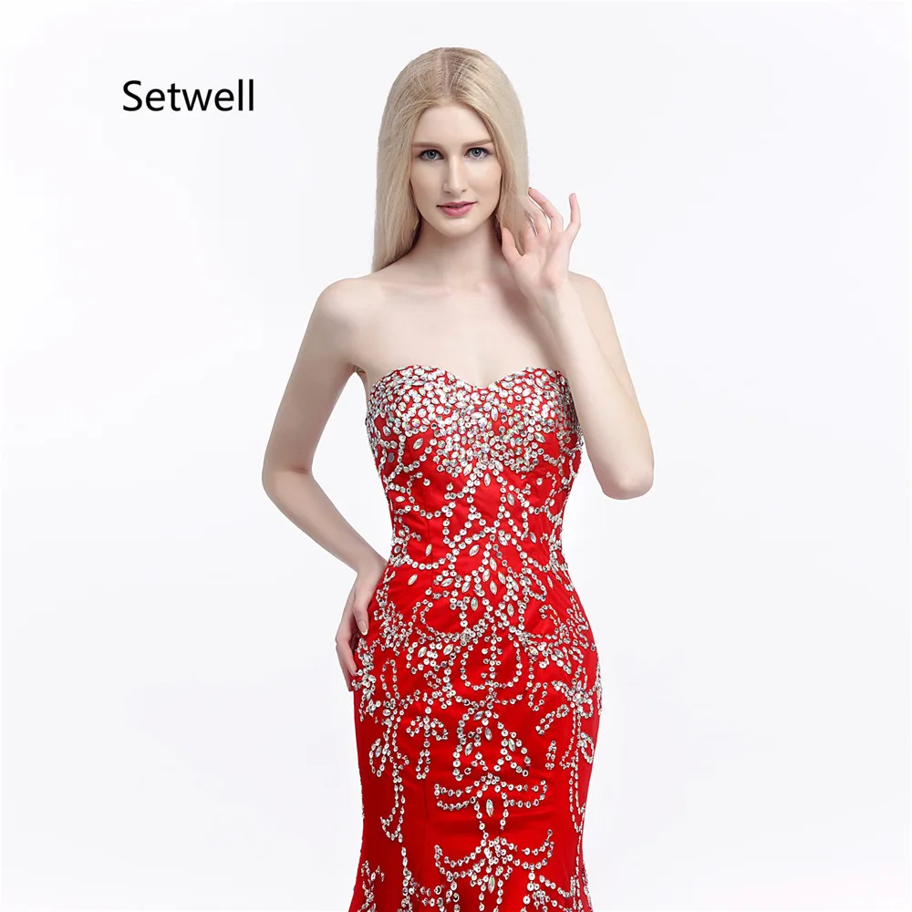 Setwell 2017 красное кружевное платье с открытой спиной вечернее без бретелек низким