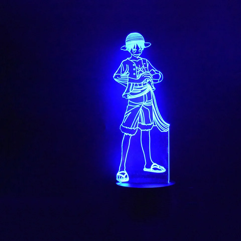 3D светодиодное зрение 7 цветов креативная аниме фигурка цельная модель Luffy Ночной