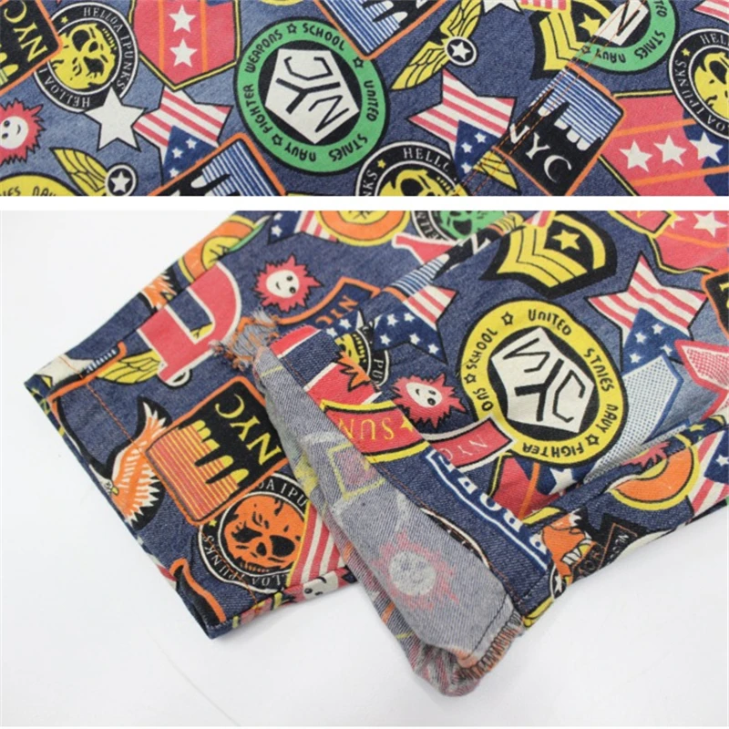 Модный весенний женский комбинезон с принтом повседневный джинсовый брюки