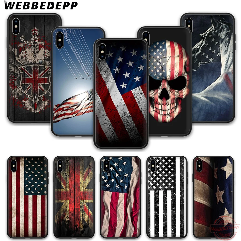 WEBBEDEPP Мягкий силиконовый чехол для телефона с американским флагом iPhone 5 6 7 8 Plus X XS XR