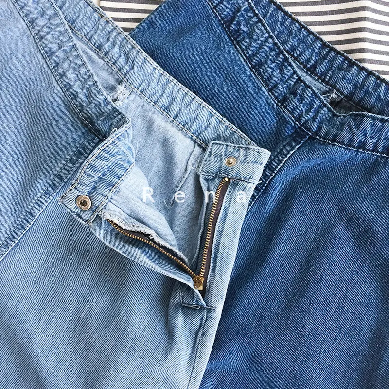 Женские джинсы полной длины прямые широкие брюки из денима cn68 | Женская одежда