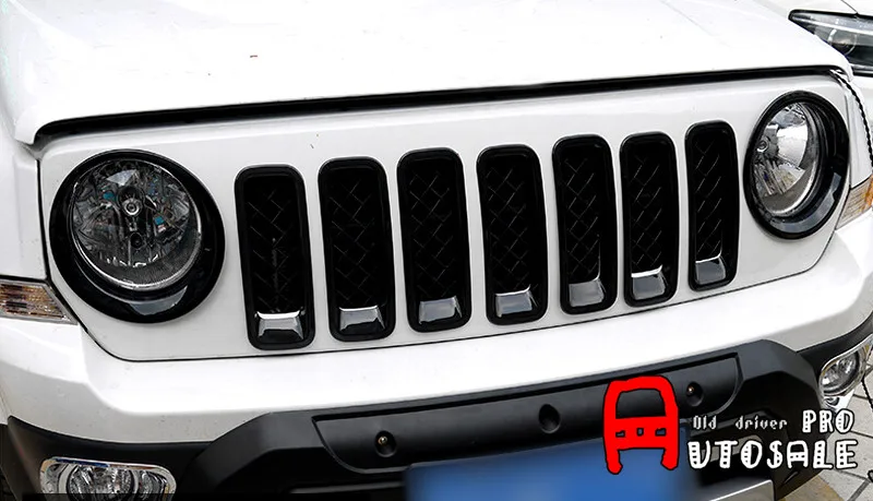 ABS внешний вид сзади Черная передняя Центр решетка гриль FrameTrims 7 шт. для Jeep Patriot 2011