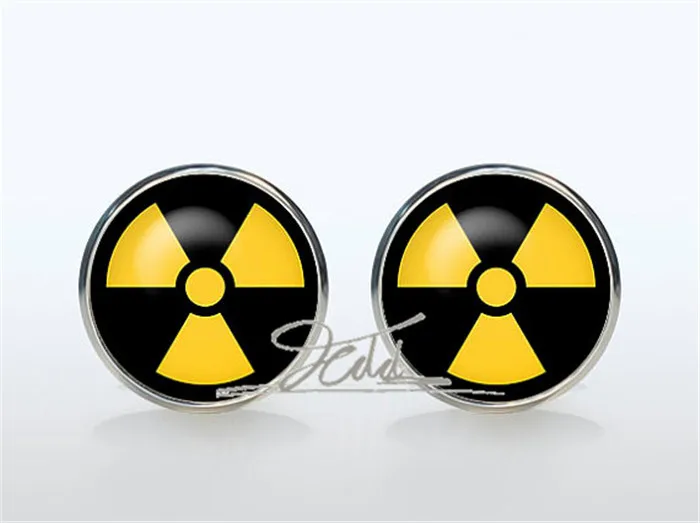 Радиоактивности знак запонки посеребренные символ излучения для мужчин и женщин