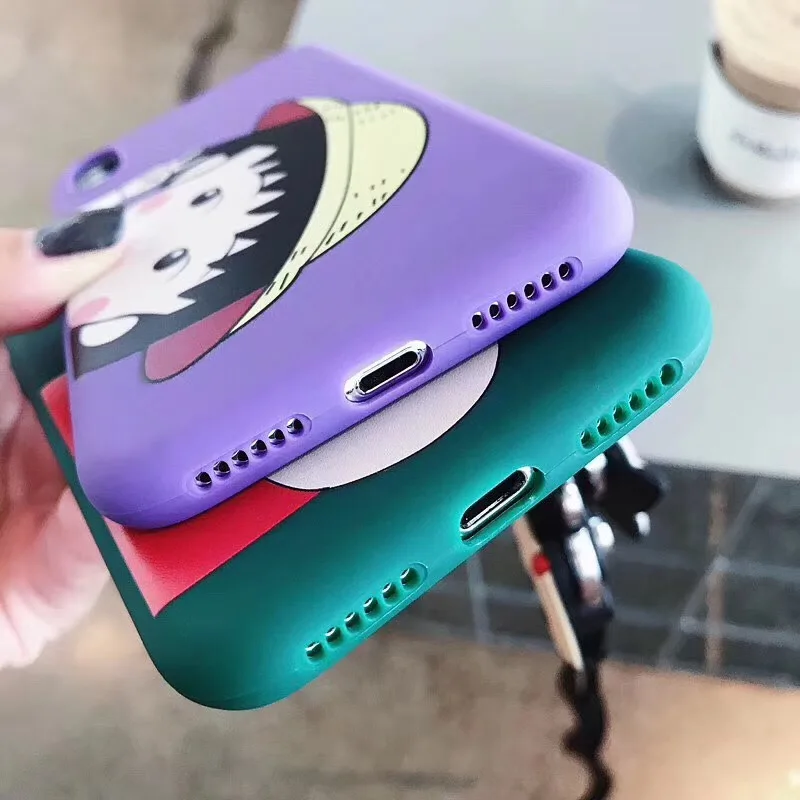 GYPHCA Big head Doraemon Chi-bi Maruko phone Case For iphone X XR Xs Max Mobile lanyard Soft Cover 6 7 8 plus |