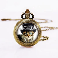 movie puss in boots steampunk vintage cat quartz pocket watches 12pcslot pendant necklace chain new battery womens em handmade