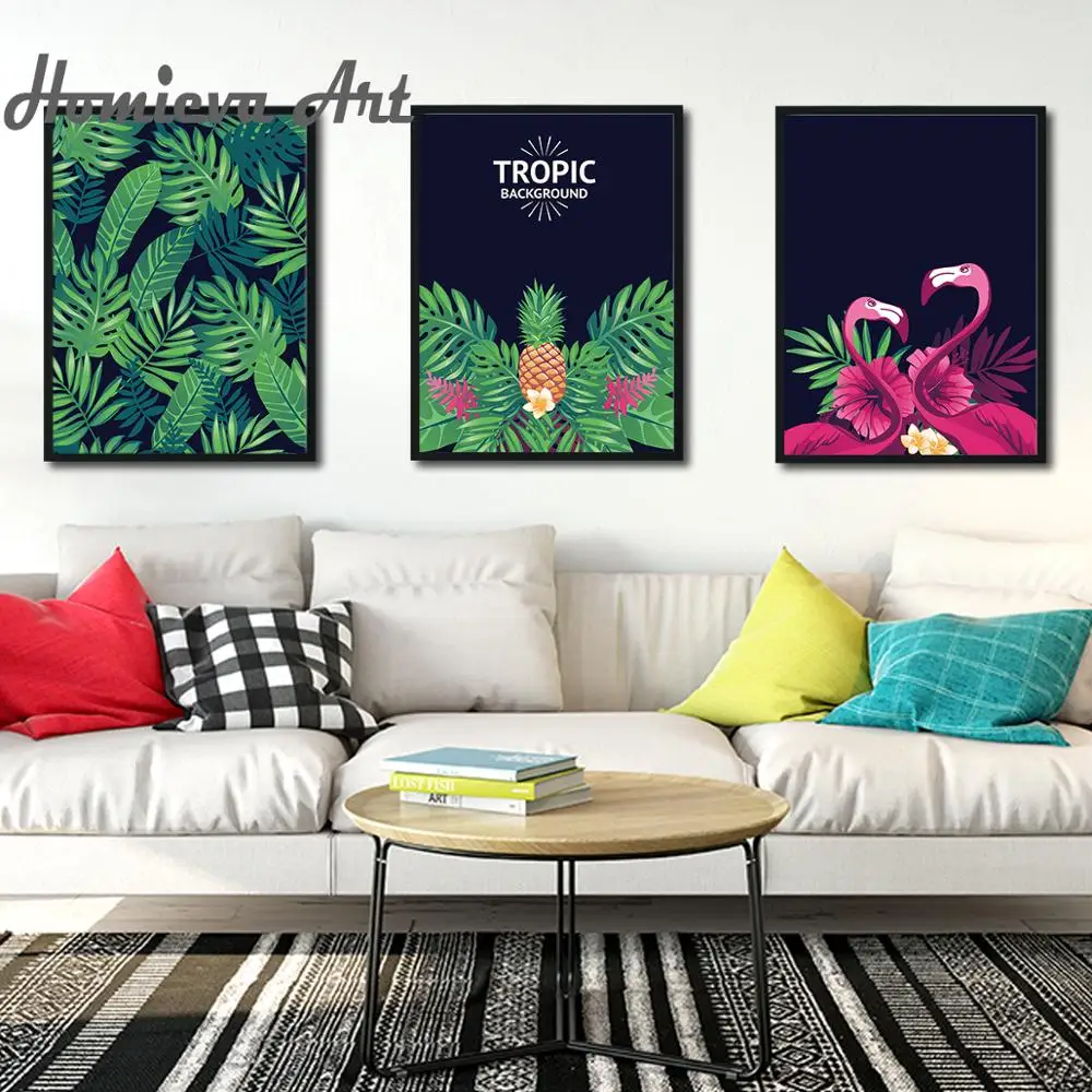 Картина в скандинавском стиле с розовыми листьями фламинго настенная живопись