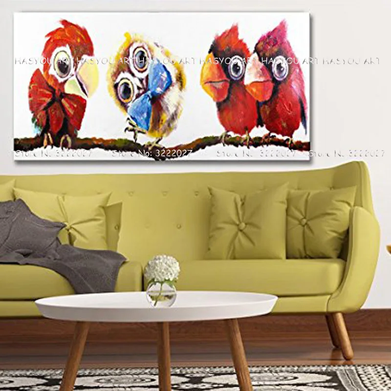 100%Handpainted Modern Parrots Pictures Abstract Art On Canvas Animals Oil Painting For Bed Room Wall Home Decor | Дом и сад