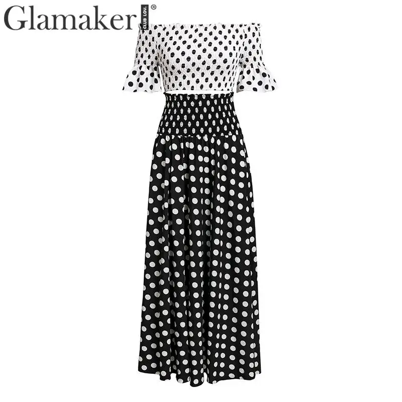 Белый Glamaker, плюс размер, винтажное платье макси в горошек, женское летнее облегающее платье с открытыми плечами, элегантный костюм из двух частей, женское сексуальное платье - Цвет: Белый