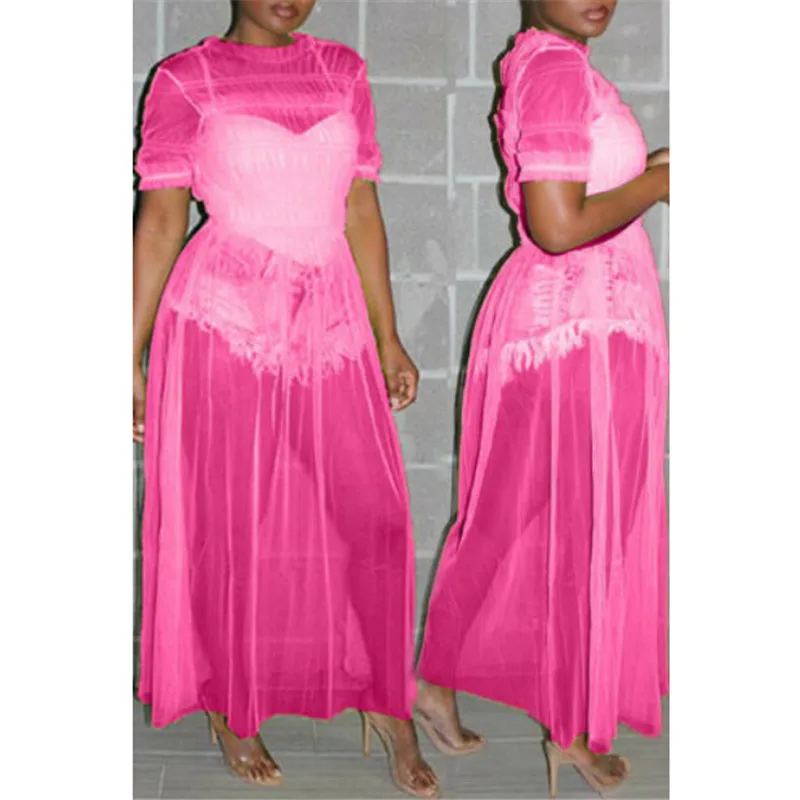 

Women Sexy See-through Dress Plus Size Mesh Sheer Maxi Dress 2019 Short Sleeve Tulle Lace Long Club Wear Dresses Female Vestidos