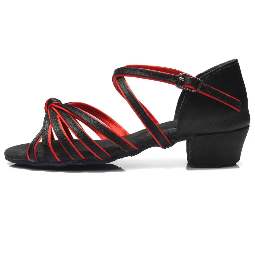 Black Red knot Лидер продаж; Латинская танцевальная обувь для детей; EU24-41 для бальных танцев Танго латины; женская обувь для танцев на низком каблуке; - Цвет: Black Red knot
