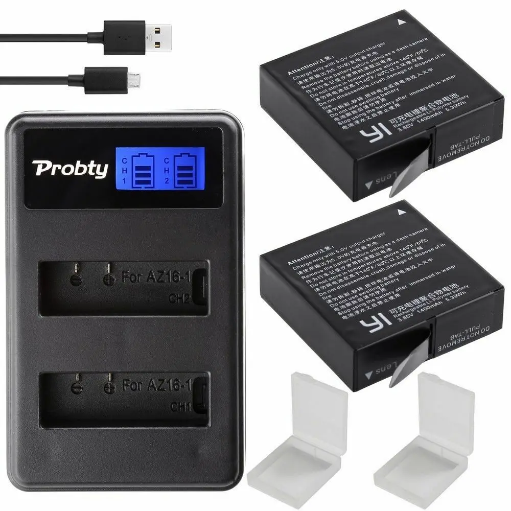 2battery withcharger Для Xiaomi Yi II yi 4k 4k+ аккумулятор az16-1 az16-2+ ЖК-зарядное устройство для Xiaoyi Yi Lite YI 360 VR Экшн-камера - Цвет: 2battery withcharger