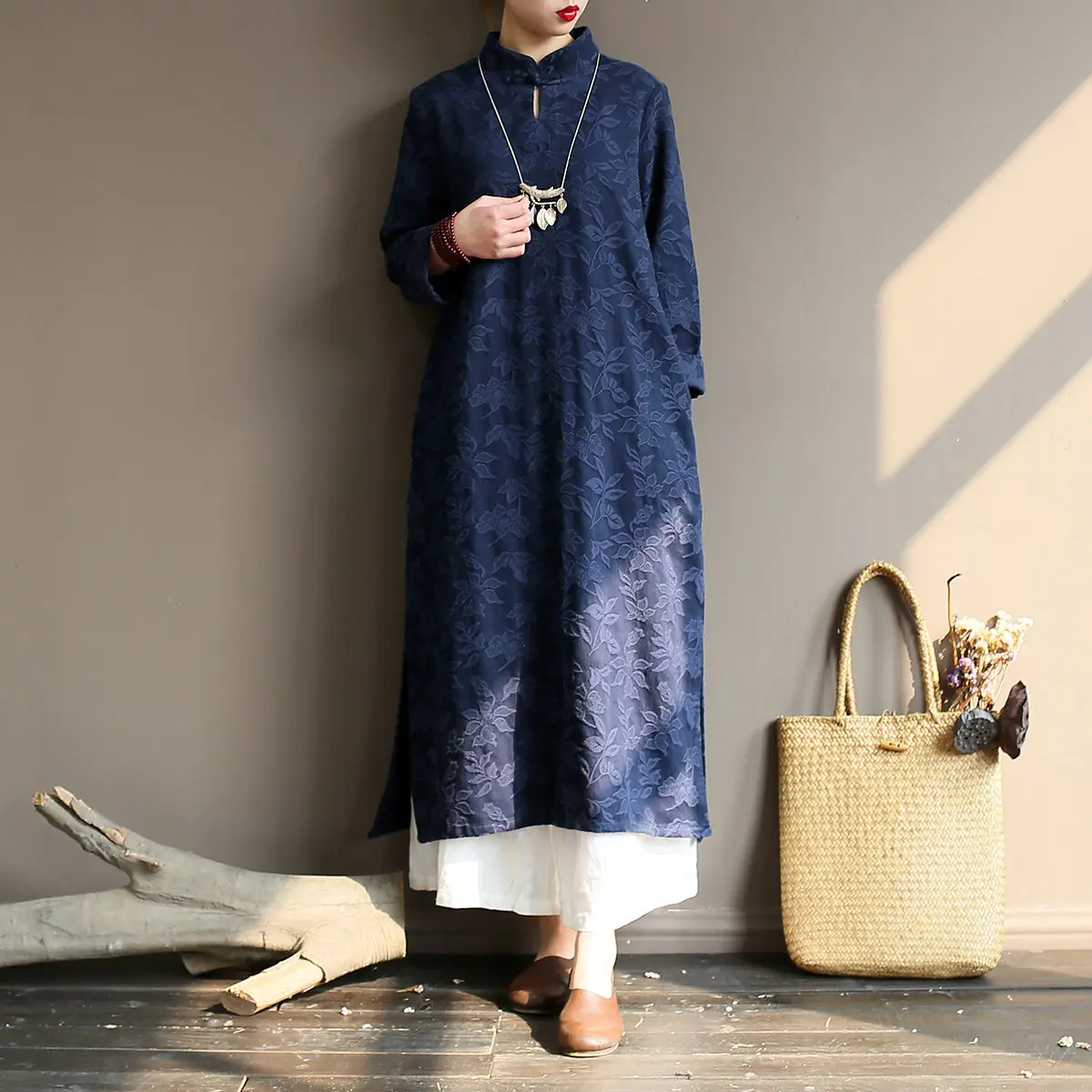 Johnature весеннее жаккардовое свободное винтажное 3 цвета платье Новое стоячий воротник длинный рукав пластина пряжка разрез женские платья