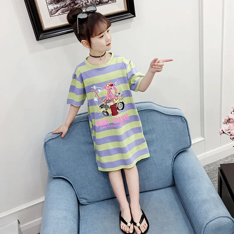 

JMFFY Short Sleeves T-Shirts For Girls Cartoon 2019 Summer T Shirt Kids Christmas Baby Girl Tops Striped Designs 4-15T Blouses