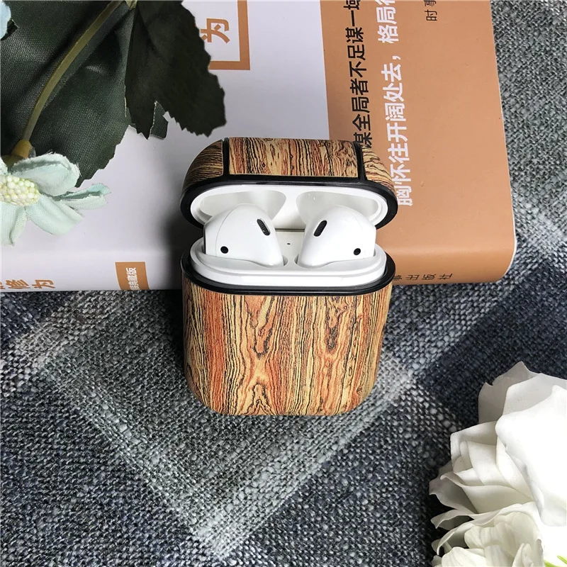 Чехол для Airpods Apple, беспроводная bluetooth-гарнитура, чехол для зарядки, защитный чехол из ПУ материала, с текстурой под дерево и мрамор