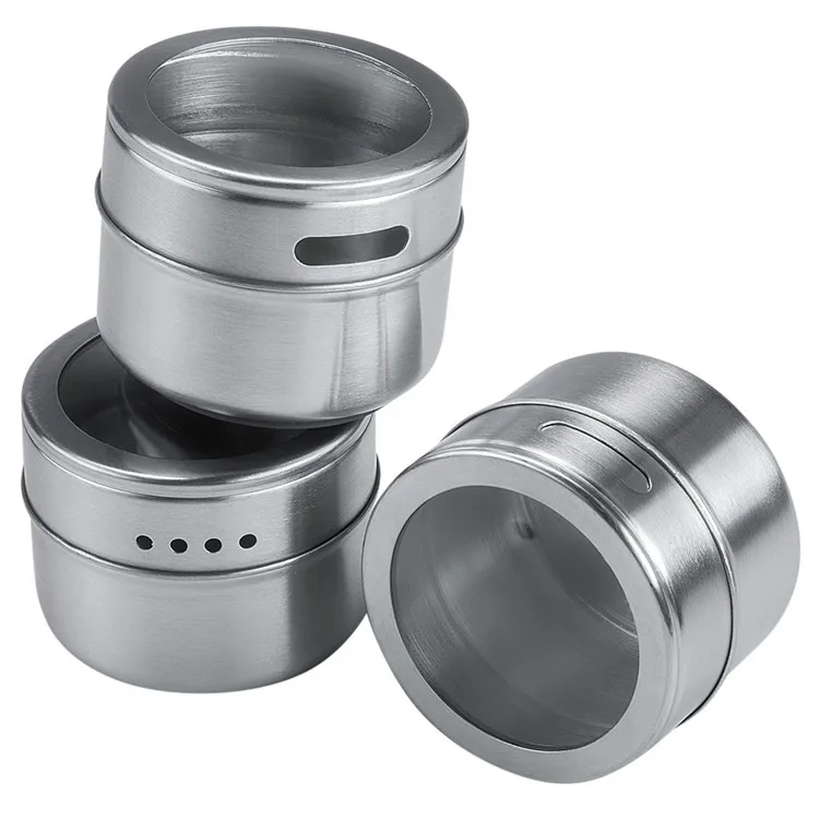 WOTMULY Stainless Steel Magnetic Spice Jars Stickers Pepper Seasoning Sprays Tools Container Jars Kitchen Condiment ST0070