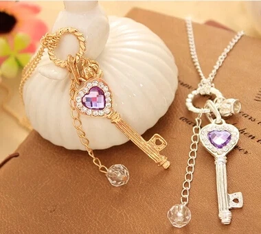 Лидер продаж N085 2018 модное ожерелье с подвеской в форме короны и ключа сердца из сплава кристаллами цепочка