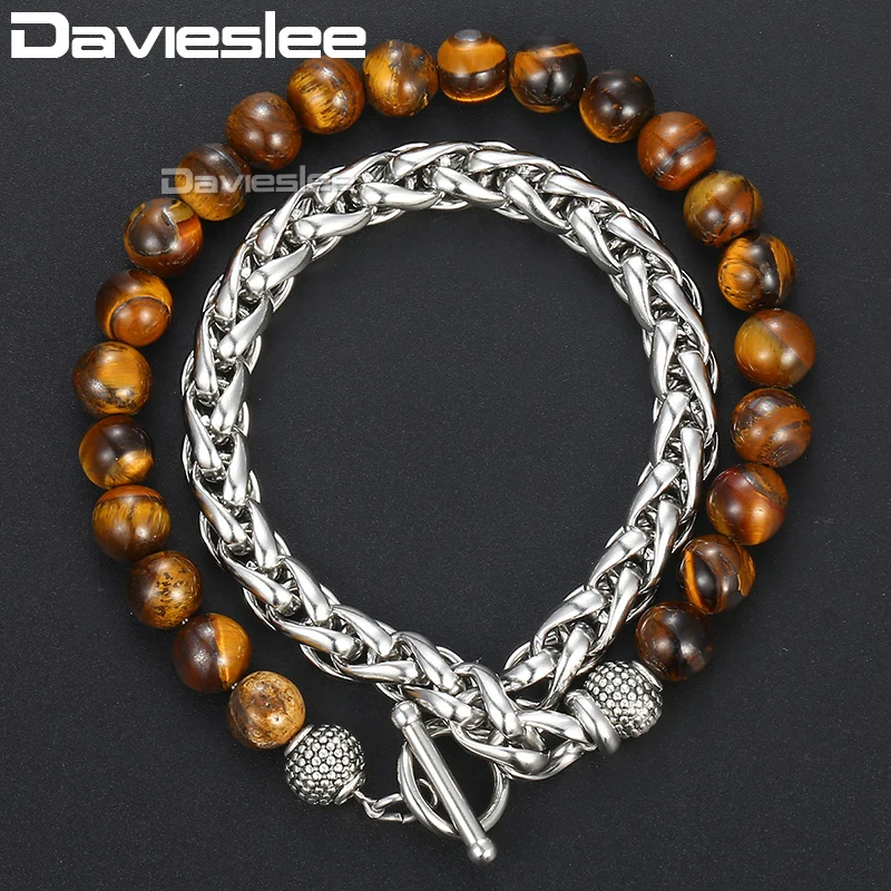 Davieslee натуральный камень тигровый глаз бисерные браслеты для мужчин и женщин