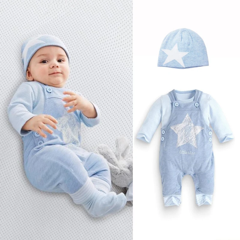 

Baby Boy Romper stripe Long Sleeve shirt with hat Halloween Christmas Costume Gift Boys Rompers Spring Autumn Clothing set