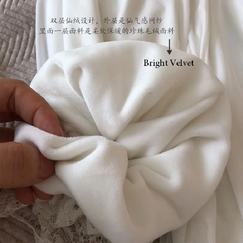 Мягкий бархатный женский пижамный комплект осень-зима винтажная белая кружевная