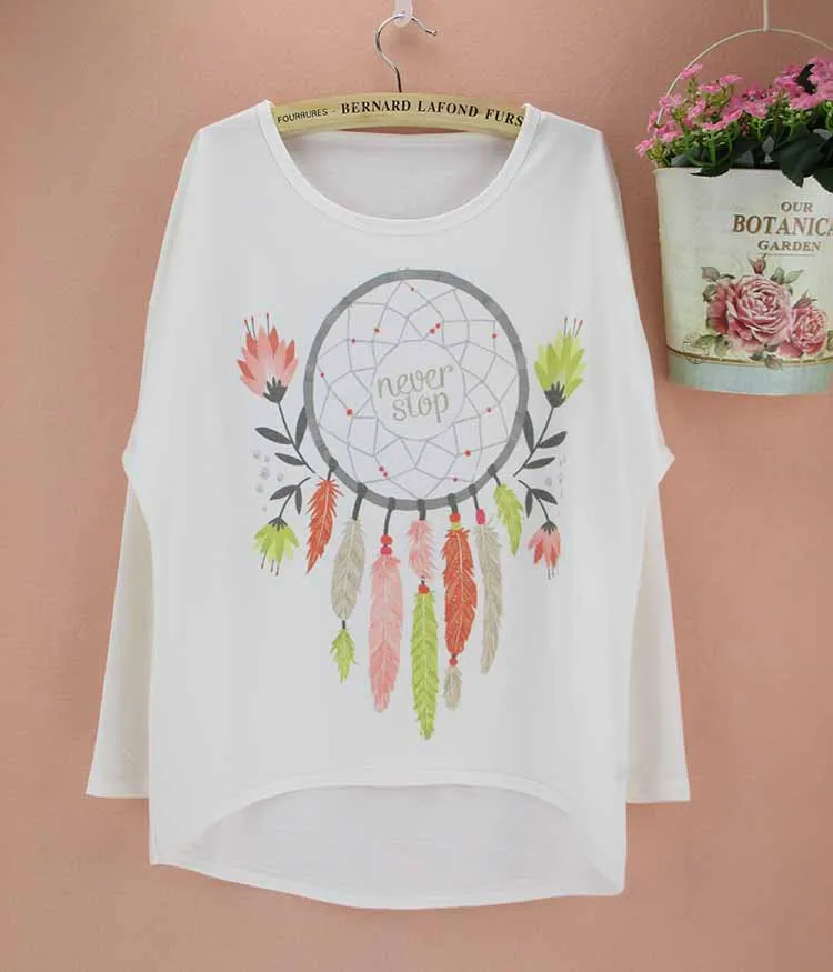 Футболка женская с длинным рукавом и принтом Ловец снов Новинка осени 2014|clothes made in