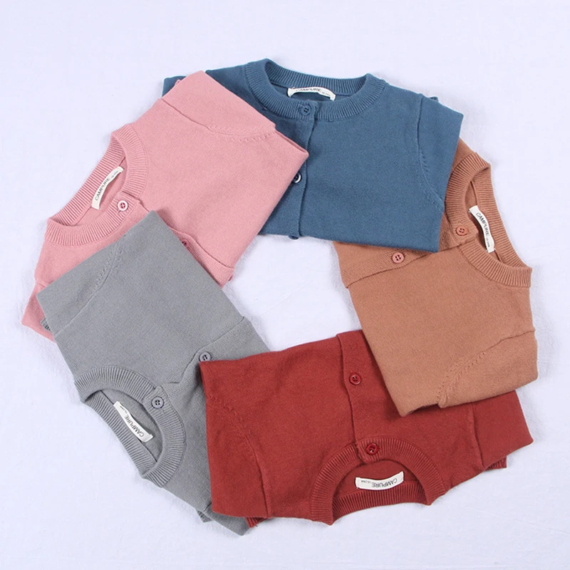 Новый осенний кардиган для девочек хлопковый свитер детская одежда вязаный