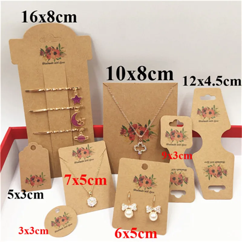 100 шт./лот прямоугольные коричневые бирки из крафт бумаги для ювелирных изделий