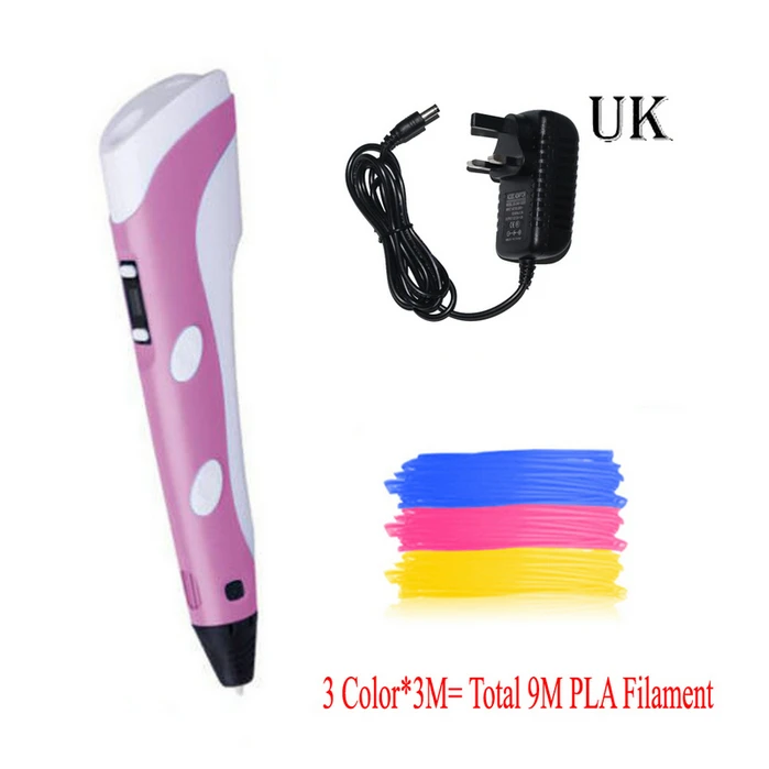 Pink UK 9m 3Color Dikale Lapiz 3D печать ручка 2-го поколения Impresora 3D Imprimante Caneta карандаш PLA нити для детей и взрослых DIY подарок на день рождения - Цвет: Pink UK 9m 3Color
