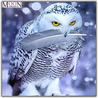 mooncresin 5d diy diamond painting cross stitch white owl dangling feathers diamond mosaic full round diamond embroidery animals