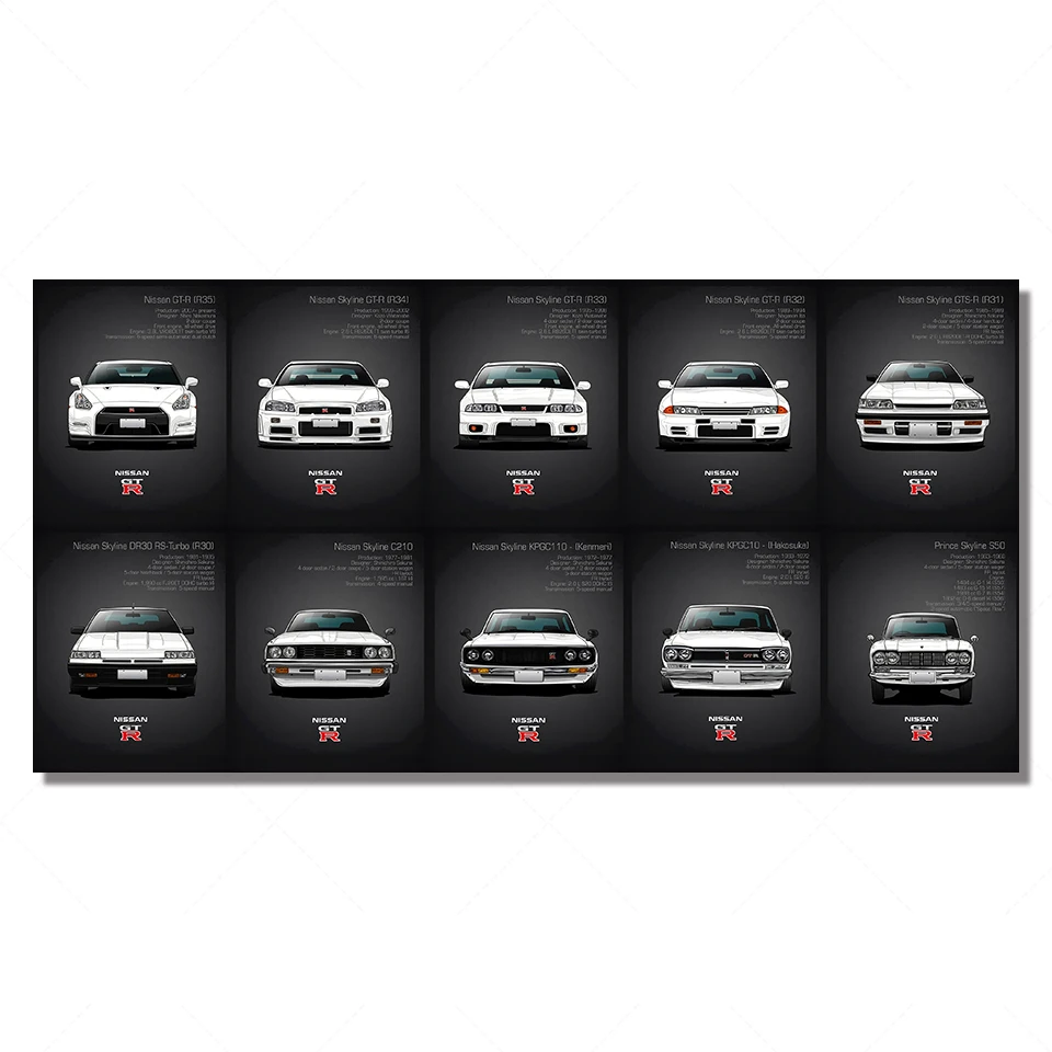 Картина на холсте HD печать работа 5 шт. Классическая Ретро Nissan Skyline GTR автомобильные картины прикроватная домашняя декоративная настенная наклейка плакаты