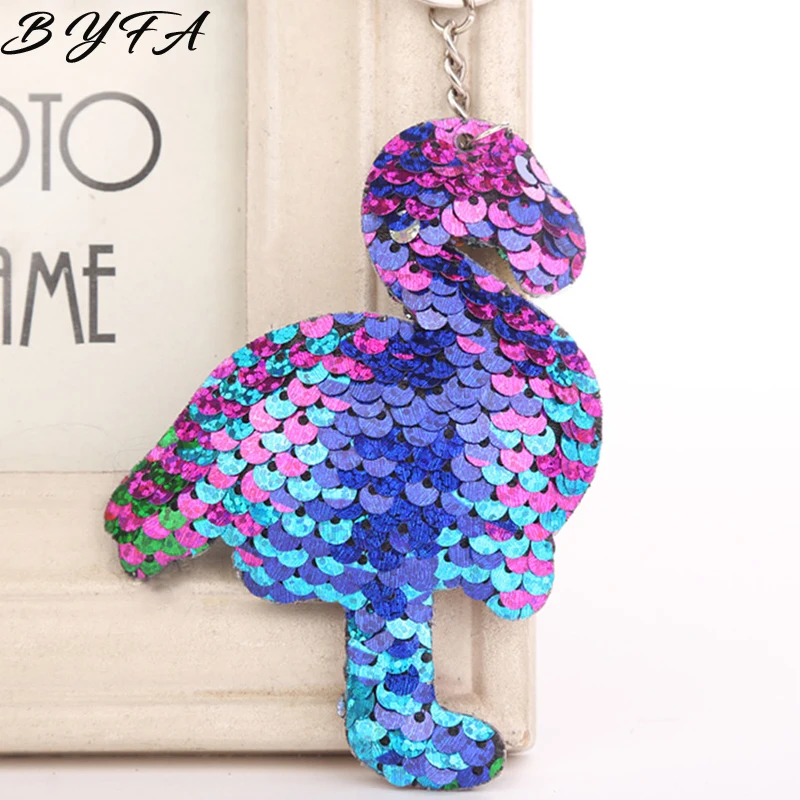 Автомобильные Брелоки для ключей с Фламинго Блестящий помпон блёстки брелок