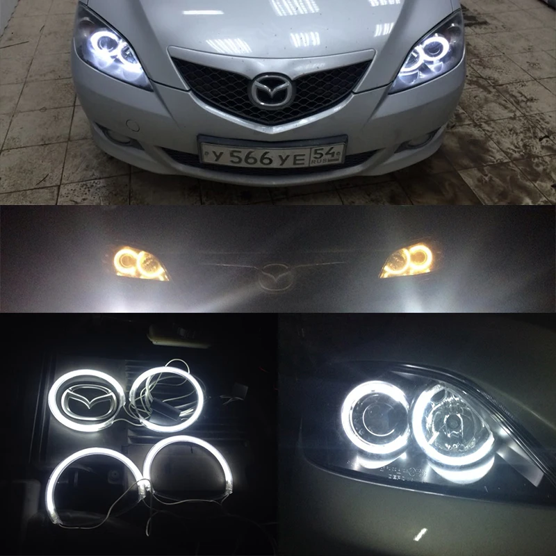 HOT SELLING 4 PCS/SET 2004-2008 MAZDA 3 HEADLIGHTS CCFL ANGEL EYES HALO RINGS KIT HEAD LAMP DECORATION WHITE BLUE YELLOW GREEN | Автомобили